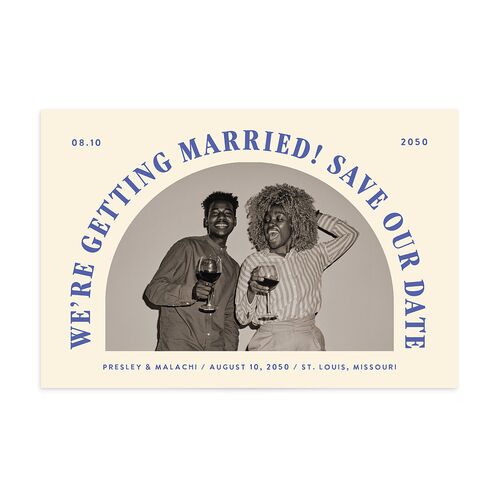 Elegant Retro Arch Save the Date Postcards Jewel Blue