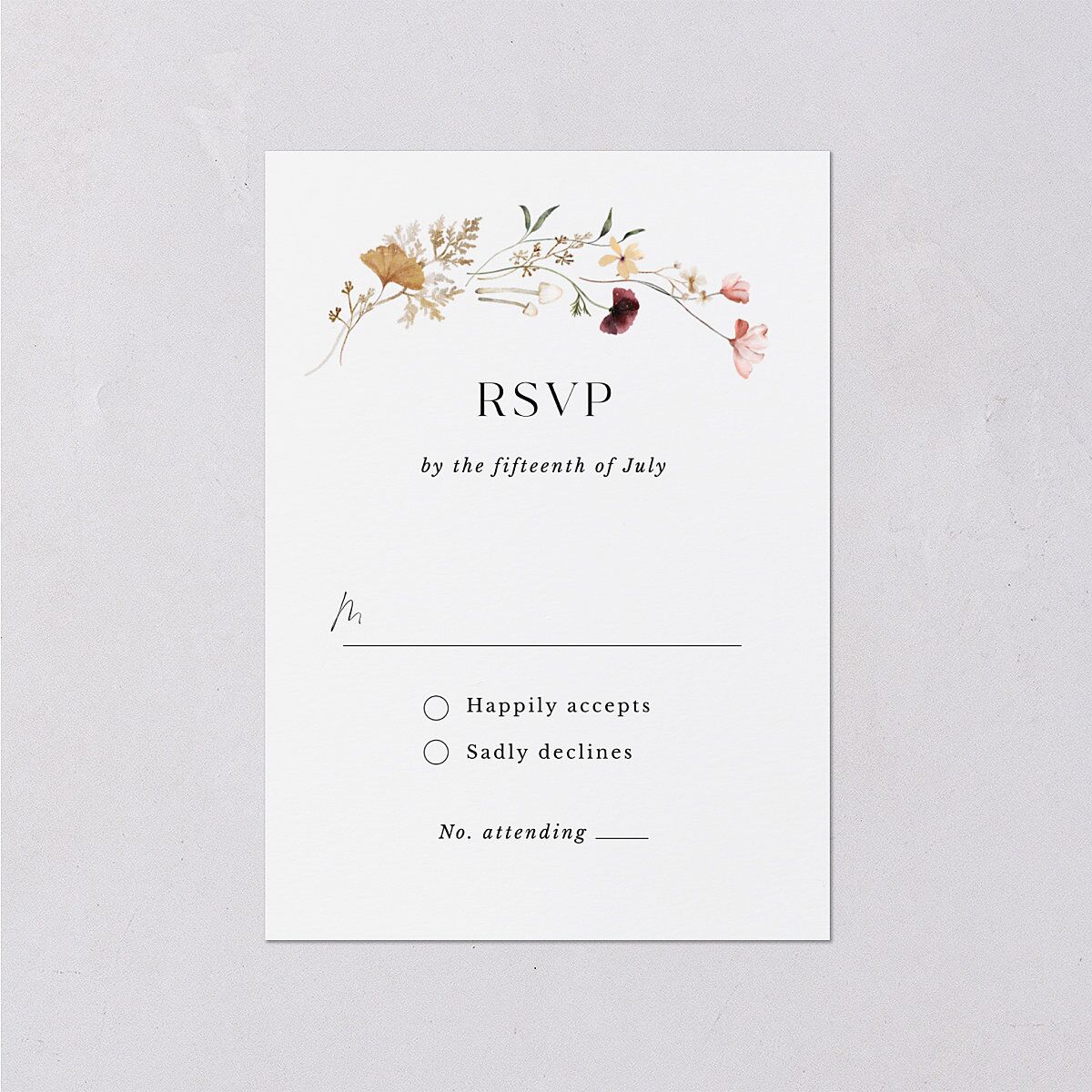 Simple Bohemian Wildflowers Wedding Response Cards Cotton Signature Standard
