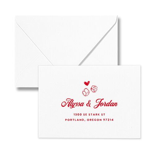 Hand Drawn Las Vegas Hearts Response Card Euro Envelopes White Crimson Return Address Luxe