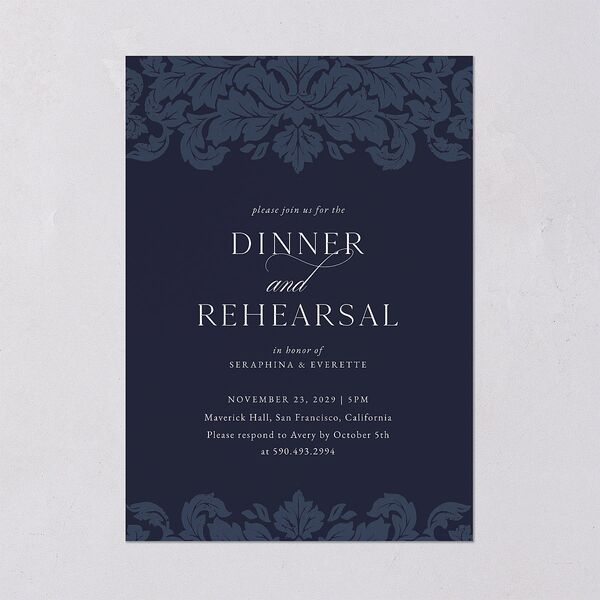 Elegant Damask Rehearsal Dinner Invitations Navy Signature Blank Standard