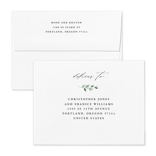 Romantic Wisteria Save the Date Petite Card Envelopes White Purple Petal Both Recipient and Return Addresses Signature Standard