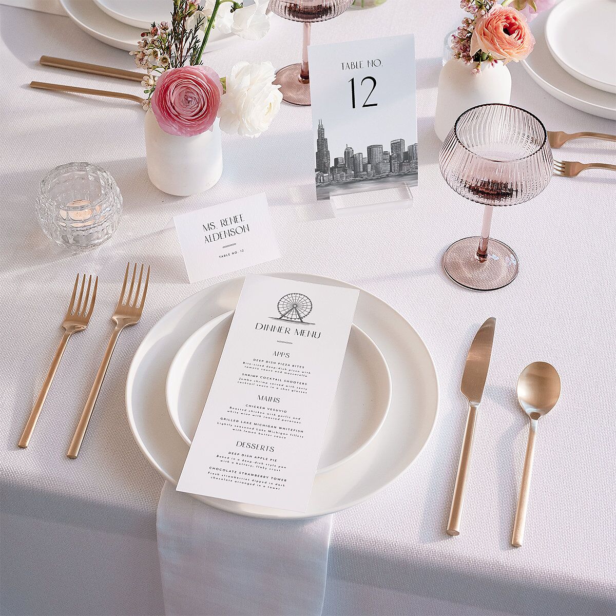 Watercolor Chicago Table Numbers Licorice Signature