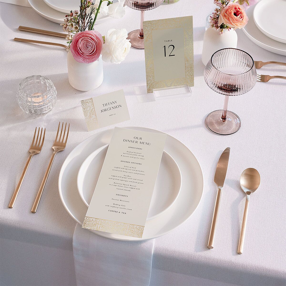 Ornate Regency Place Cards Gold Bisque Signature