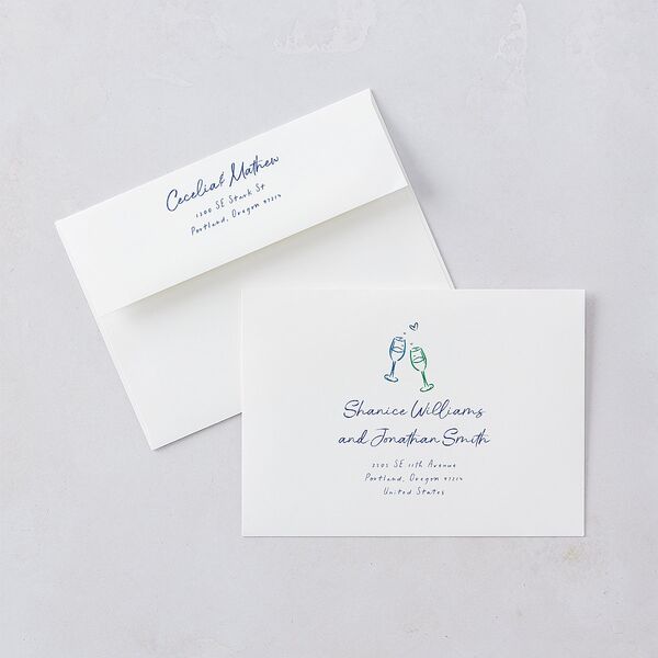 Nautical Border Save The Date Card Envelopes White French Blue Both Recipient and Return Addresses Signature Standard