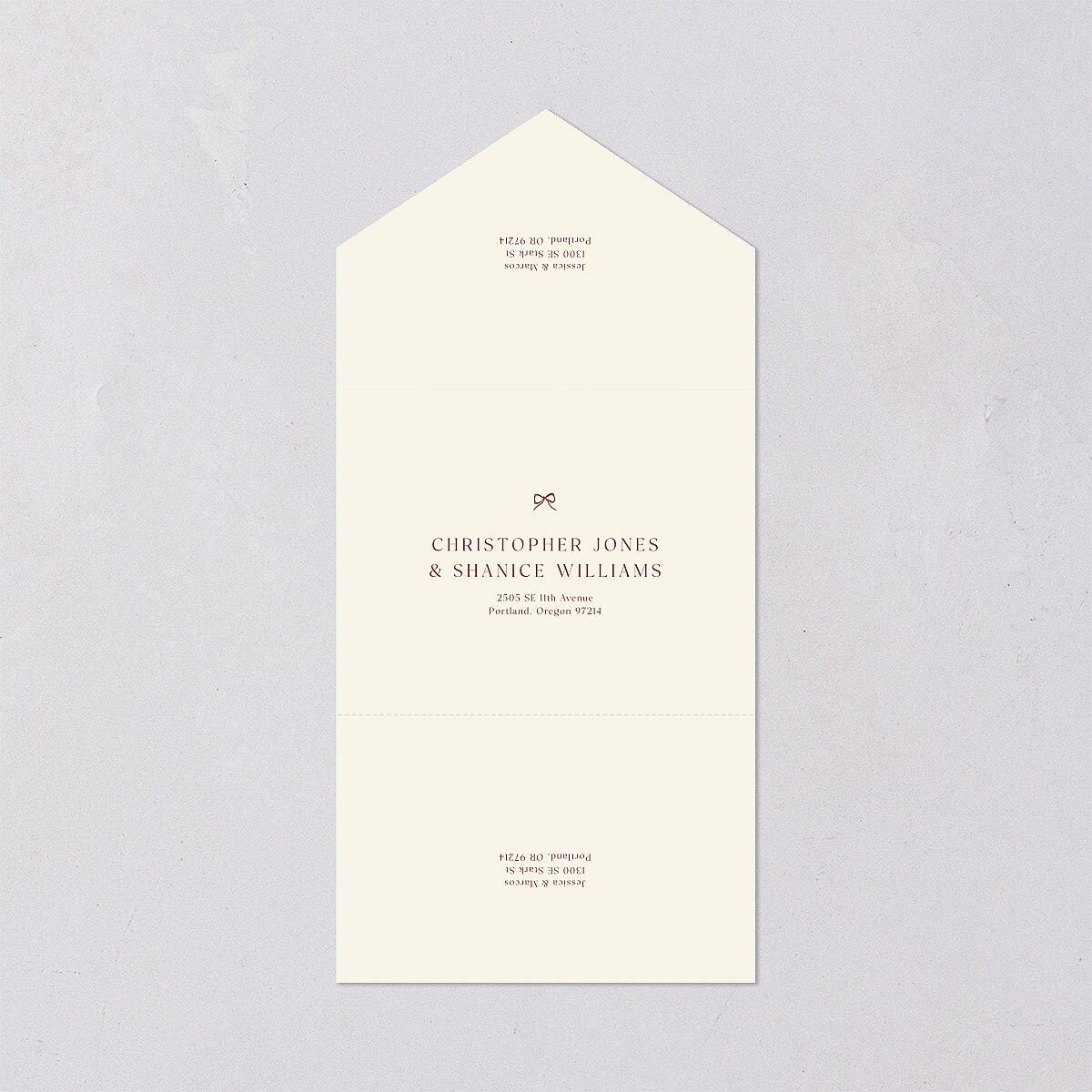 Simple Boho Flowers All-in-One Wedding Invitations Raspberry Signature Light Both Recipient and Return Addresses No