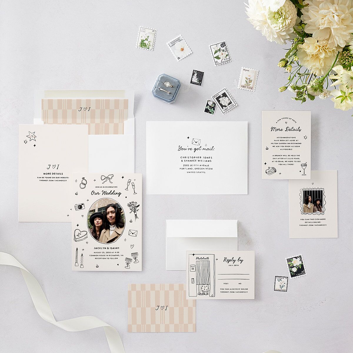 Hand Drawn Wedding Icons Photo Wedding Invitations Champagne Signature Blank No Standard