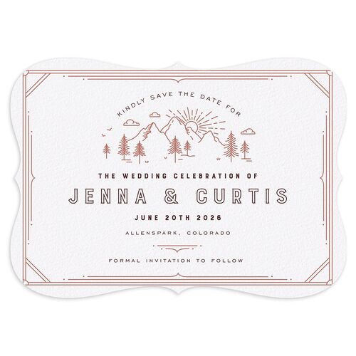 Iconic Mountain Save the Date Cards Burgundy Signature smooth Blank No Bracket