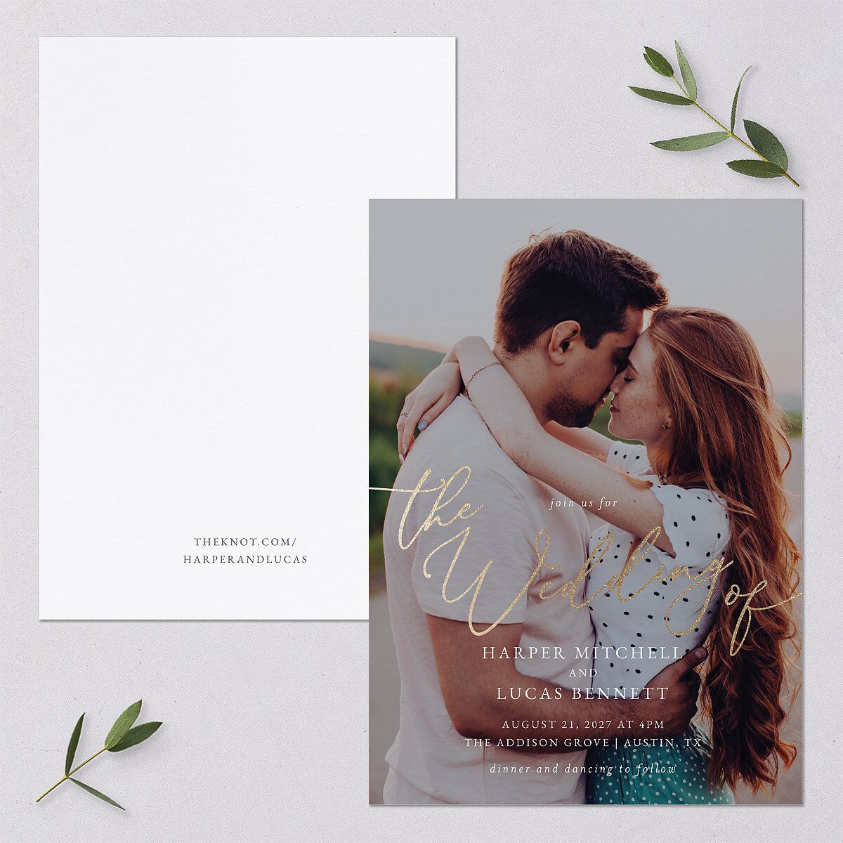 Gilded Photo Foil Wedding Invitations Gold Midnight Navy Signature Blank No Standard