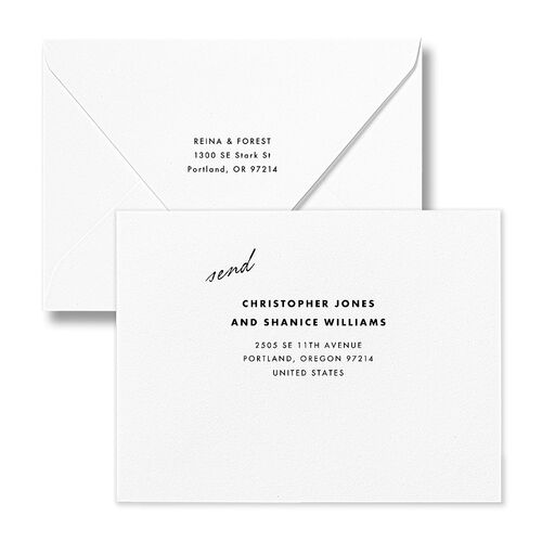 Editorial Film Strip Collage Save the Date Petite Card Euro Envelopes Licorice White Both Recipient and Return Addresses Luxe Signature