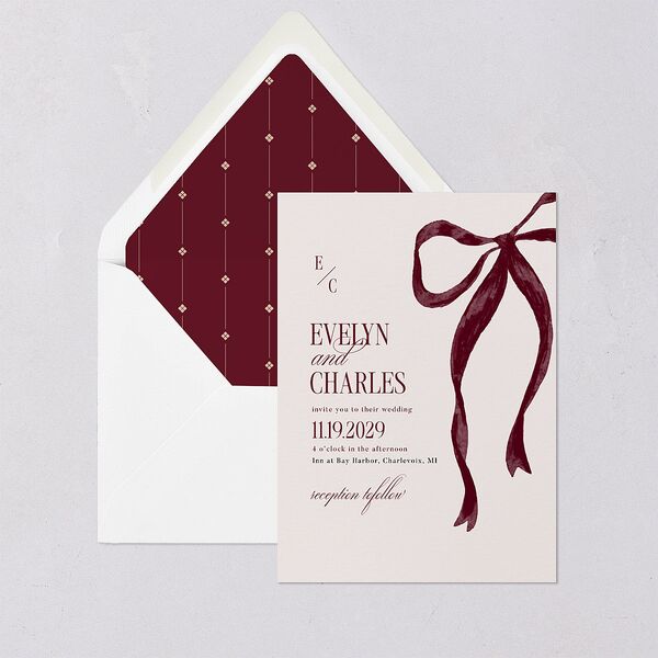 Whimsical Hand Drawn Bow Euro Envelope Liners Burgundy Luxe