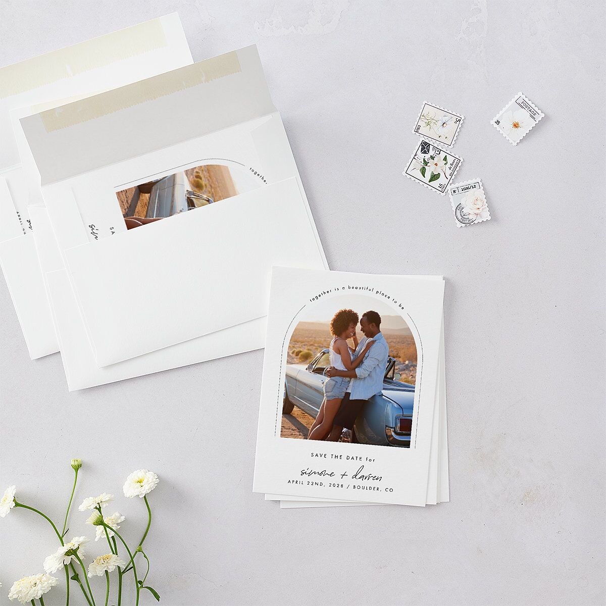 Arched Photo Save the Date Petite Cards Sand Signature smooth Blank No Standard
