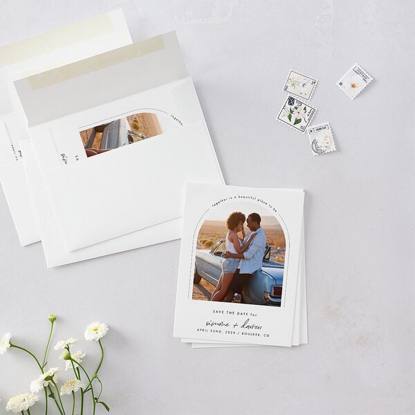 Arched Photo Save the Date Petite Cards Sand Signature smooth Blank No Standard