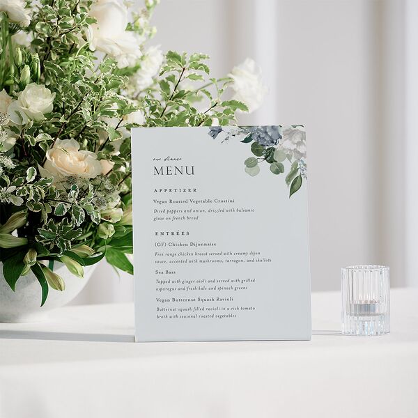 Timeless Bouquet Menu Bended Tabletop Sign X-small Dusty Blue Standard Plastic XS Tabletop Menu