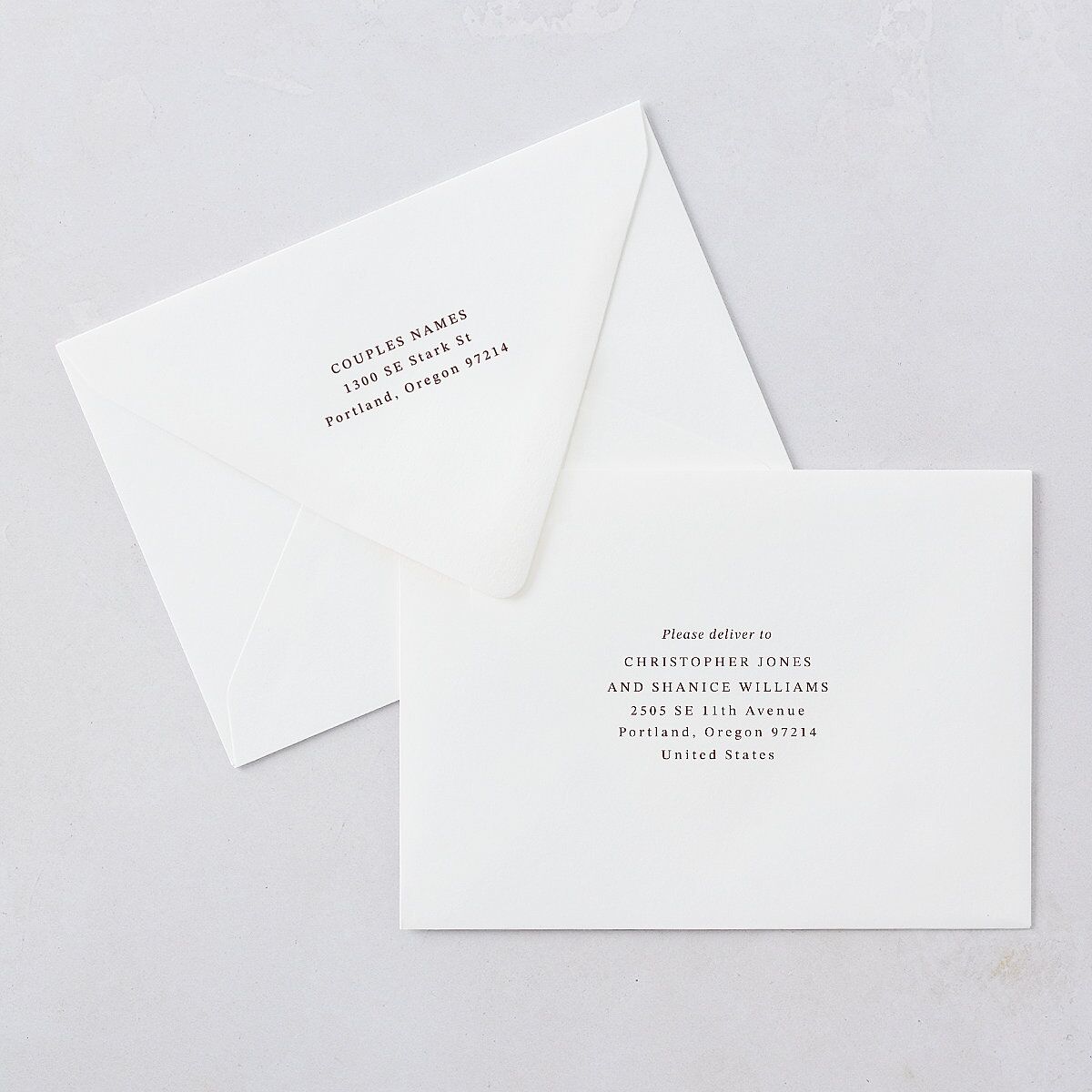 Photo Vow Rehearsal Dinner Invitation Euro Envelopes White Luxe Burgundy Both Recipient and Return Addresses
