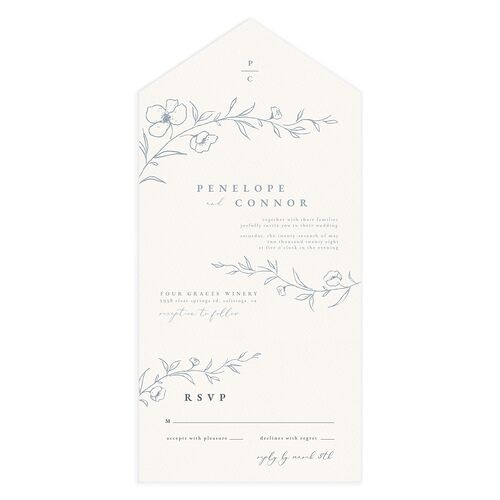 Graceful Botanical Foil All-in-One Wedding Invitations Slate Signature Light Both Recipient and Return Addresses No