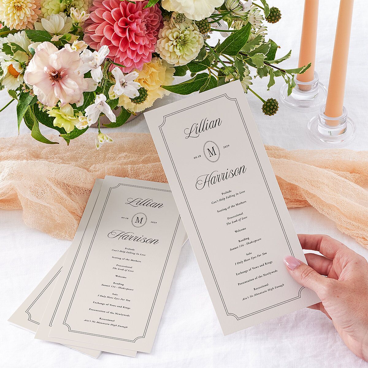 Elegant Oval Monogram Wedding Programs Sand Signature