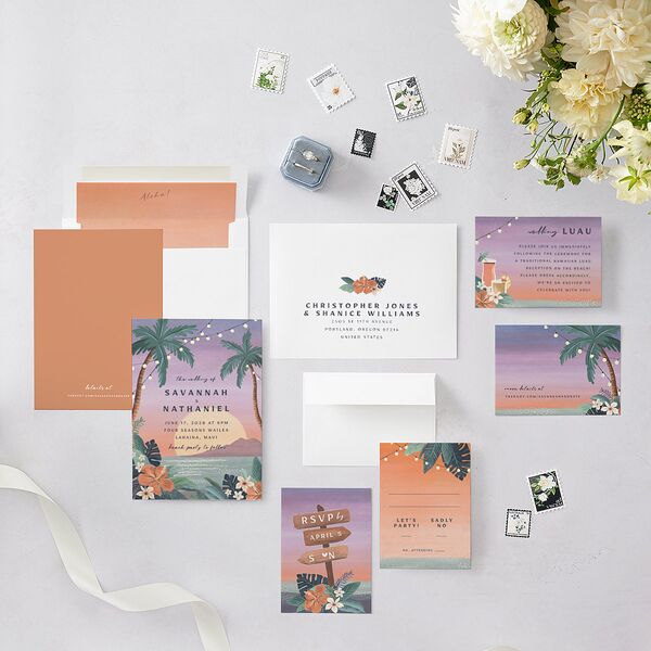 Vintage Hawaiian Island Wedding Invitations Rose Gold Signature Blank No Standard