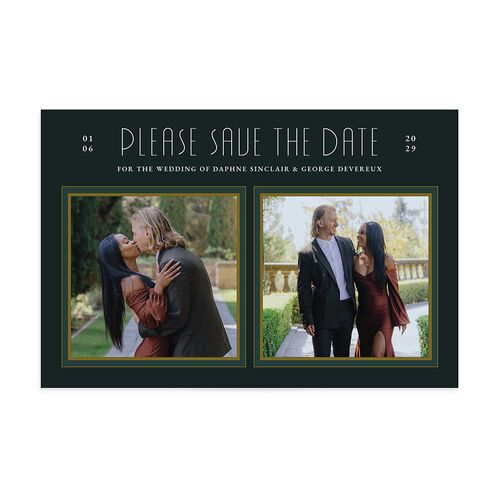 Gatsby Deco Arch Save the Date Postcards Dark Emerald
