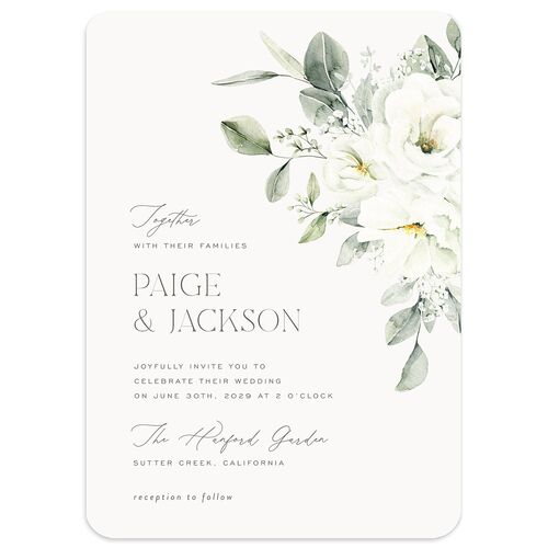 Elegant Pastel Floral Wedding Invitations Pure White Signature Blank No Rounded