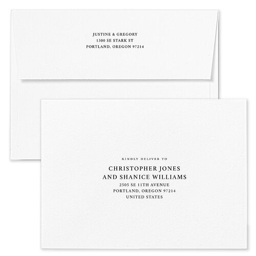 Classic Inset Frame Save The Date Card Envelopes Midnight White Both Recipient and Return Addresses Signature Standard