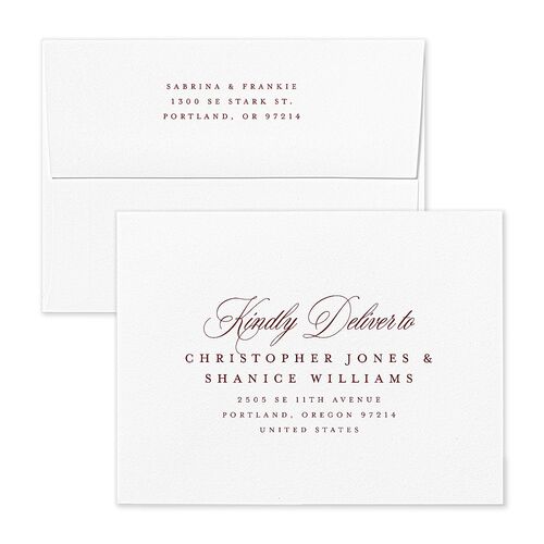 Modern Classic Picture Portrait Thank You Card Envelopes White Merlot Both Recipient and Return Addresses Signature Standard