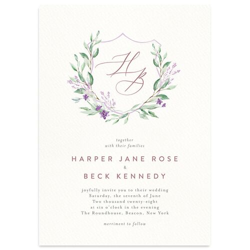 Watercolor Crest Wedding Invitations Purple Haze Signature Blank No Standard