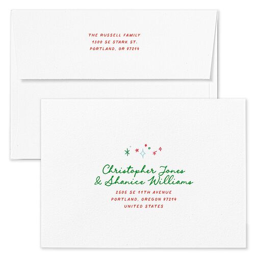 Happiest Hand Drawn Border Holiday Card Envelopes Blue Jewel Green Both Recipient and Return Addresses Standard Signature
