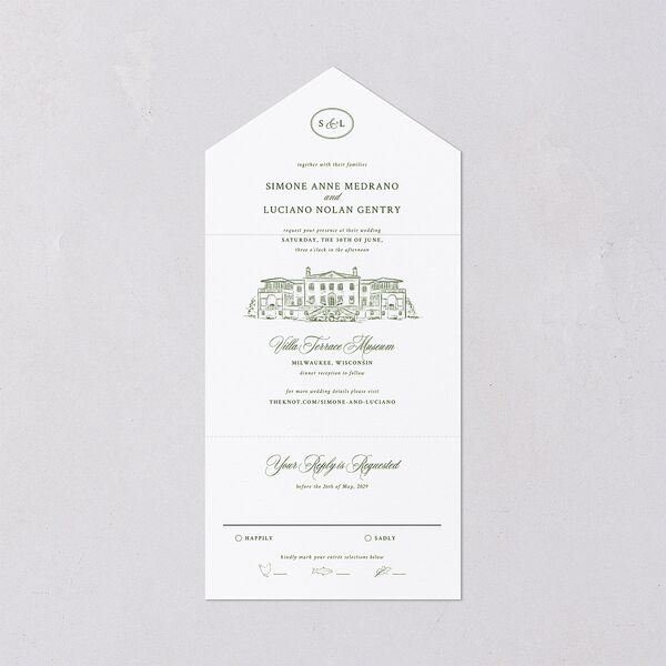 Your Own Classic Italian Venue All-in-One Wedding Invitations Dark Camo Signature Light Both Recipient and Return Addresses No