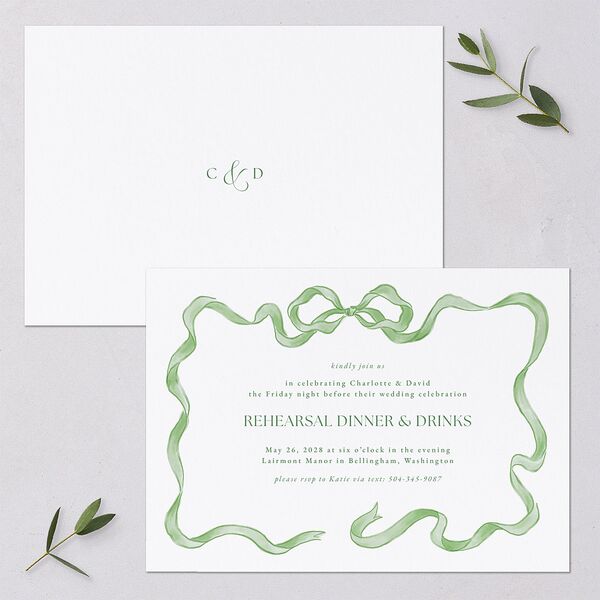 Vintage Bow Rehearsal Dinner Invitations Jewel Green Signature Blank Standard