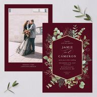 Elegant Eucalyptus Christmas Foil Wedding Invitations Gold Burgundy Signature Blank No Standard