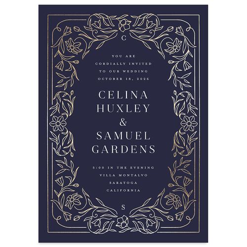 Floral Opulence Foil Wedding Invitations Gold Navy Signature Blank No Standard
