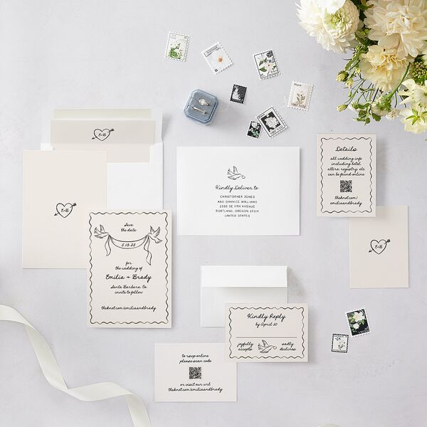 Vintage Lovebird Banner Save the Date Cards Linen Signature smooth Blank No Standard