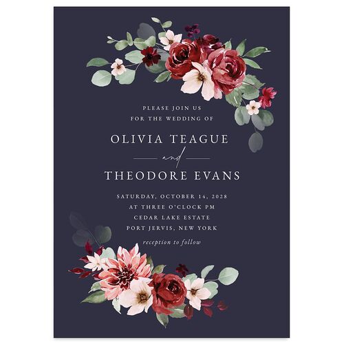 Eucalyptus Bouquet Wedding Invitations Navy Signature Blank No Standard