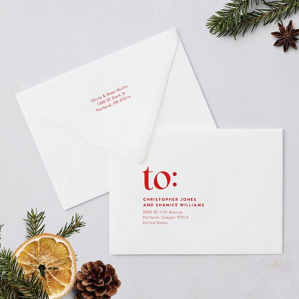Bold Year Photo Series Holiday Card Euro Envelopes White Candy Pink Both Recipient and Return Addresses Luxe Signature