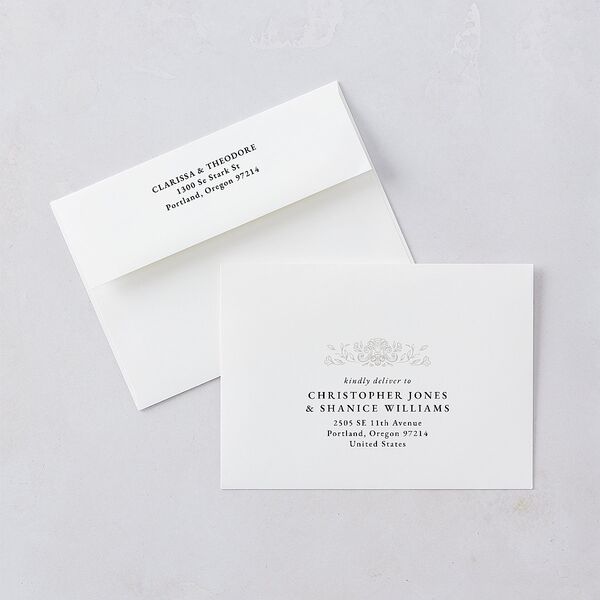 Regal Photo Rehearsal Dinner Invitation Envelopes Midnight White Both Recipient and Return Addresses Signature Standard