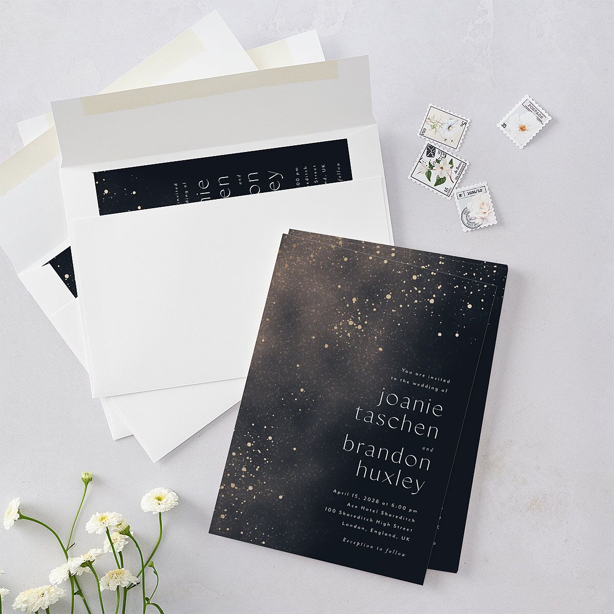Shimmer Dust Wedding Invitations Gold Dark Navy Signature Blank No Standard