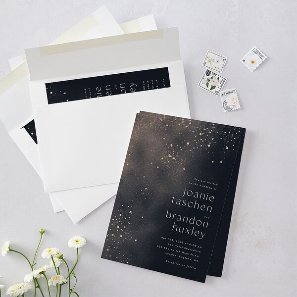 Shimmer Dust Wedding Invitations Gold Dark Navy Signature Blank No Standard