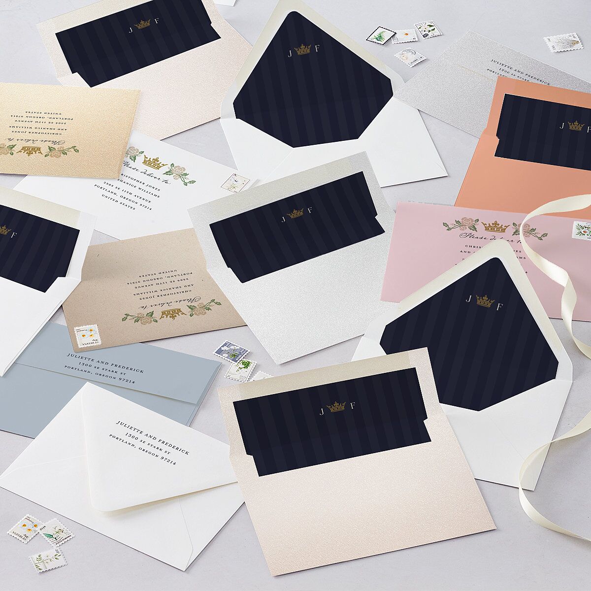 Sword and Roses Fantasy Garden Euro Envelope Liners Dark Navy Luxe