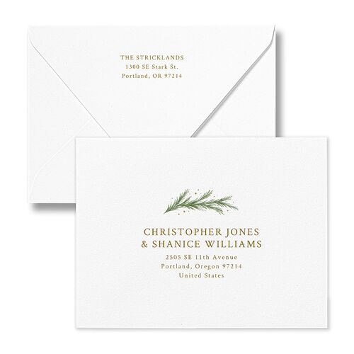 Rustic Garland Newlyweds First Christmas Thank You Card Euro Envelopes White Linen Both Recipient and Return Addresses Luxe Signature