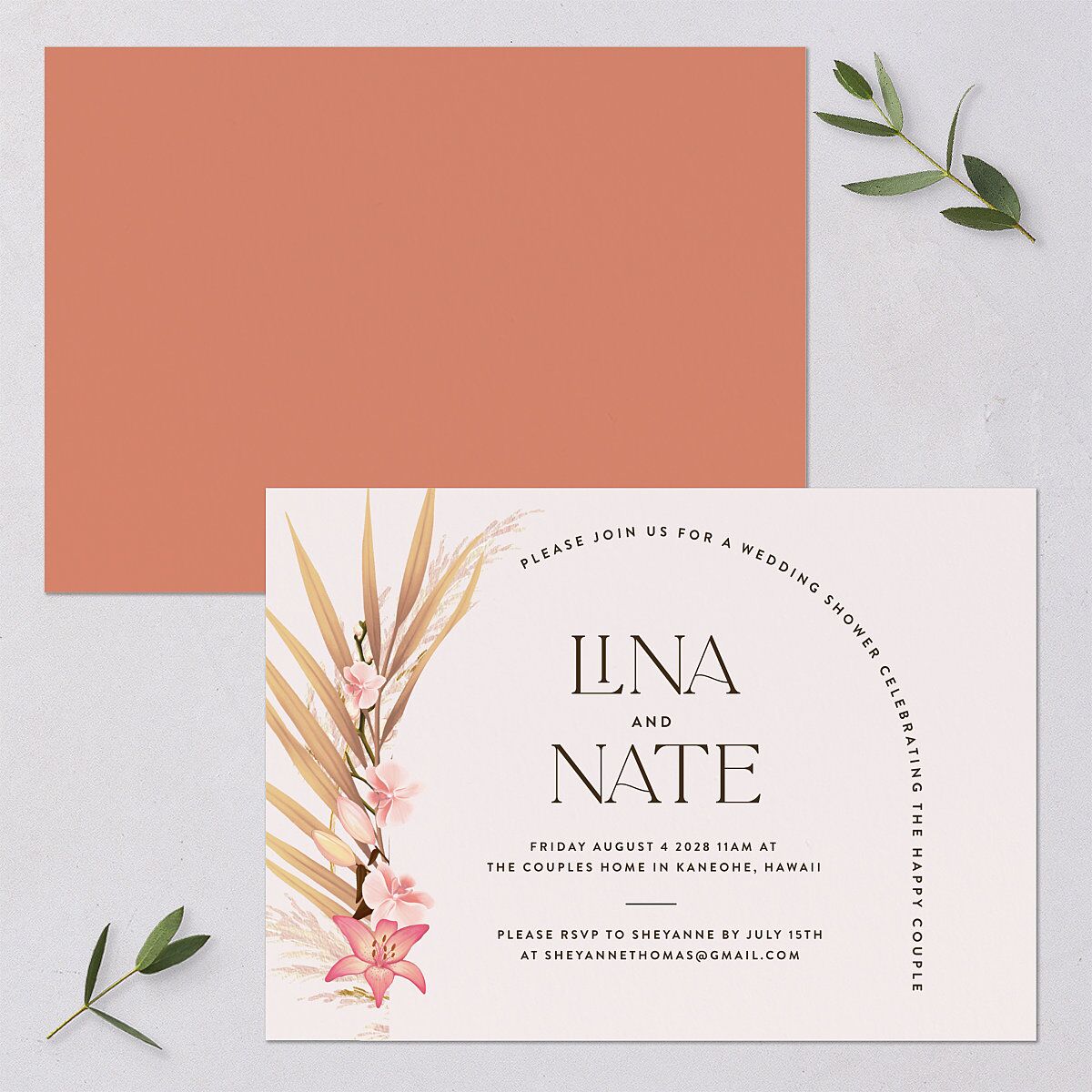 Tropical Oval Bridal Shower Invitations — view 1