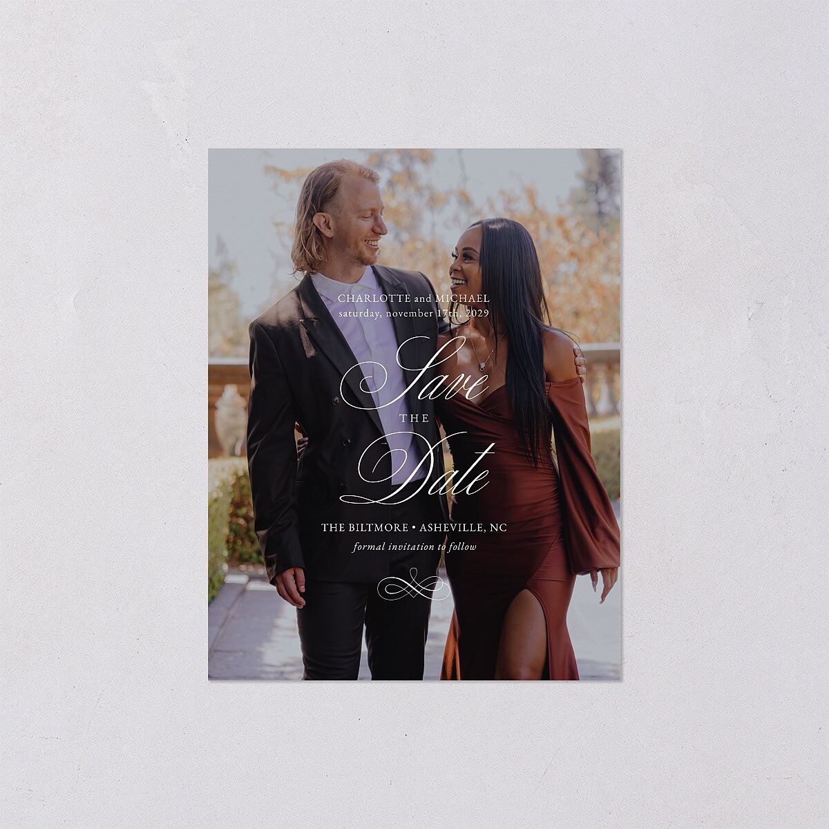 Classic Romantic Photo Save the Date Petite Cards Licorice Signature smooth Blank No Standard