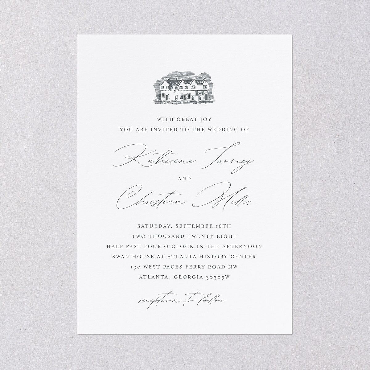 Classic Landscape Wedding Invitations Steel Gray Signature Blank No Standard