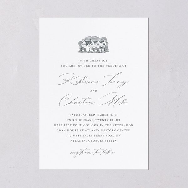 Classic Landscape Wedding Invitations Steel Gray Signature Blank No Standard