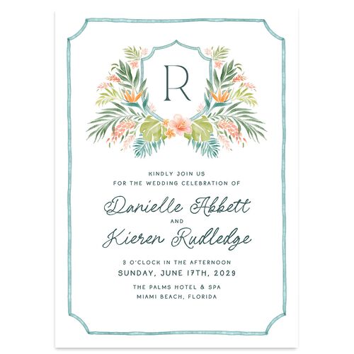 Watercolor Palm Crest Wedding Invitations Turquoise Signature Blank No Standard