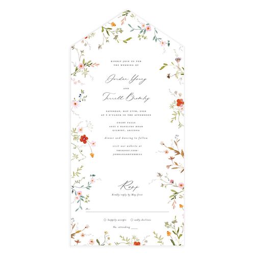 Dainty Wildflowers All-in-One Wedding Invitations Burnt Orange Signature Light Both Recipient and Return Addresses No