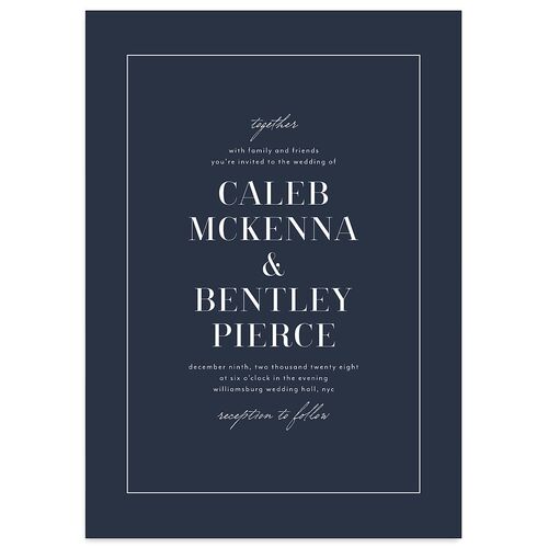 Classic Border Wedding Invitations Moody Blue Signature Blank No