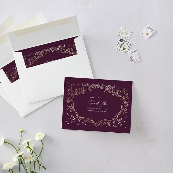 Formal Opulent Frame Thank You Cards Bordeaux Gold