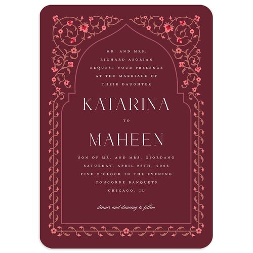Ornate Threshold Wedding Invitations Merlot Signature smooth Blank No Rounded