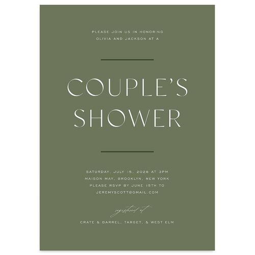 Just Us Bridal Shower Invitations Hunter Green Signature Blank Standard