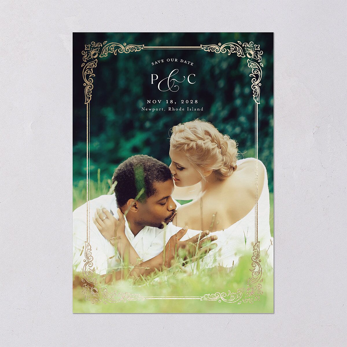 Glamorous Crown Monogram Crest Save the Date Cards by Bridgerton — view 2